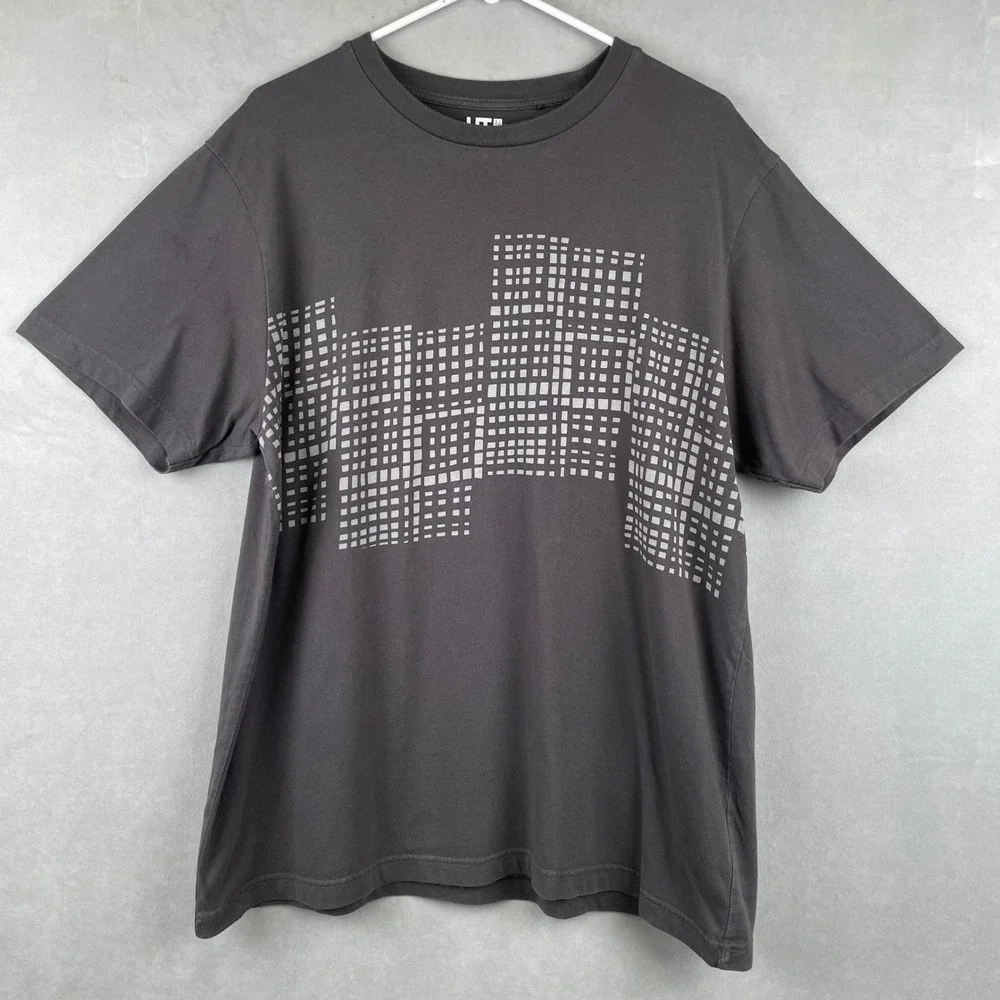 Uniqlo‎ UT George Sowden Graphic T-Shirt Mens XL Gray 80s Geometric Grid 418110